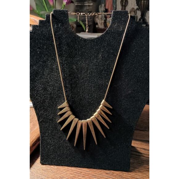 Express Gold-toned Spike Statement Matinee Necklace 20" - Picture 1 of 7
